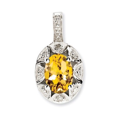 November Citrine Pendant Sterling Silver Diamond QBPD10NOV, MPN: QBPD10NOV, 883957353616