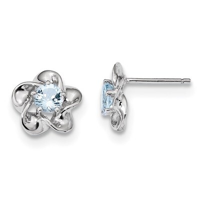 Floral Aquamarine Post Earrings Sterling Silver Rhodium-plated QBE31MAR, MPN: QBE31MAR, 191101077142