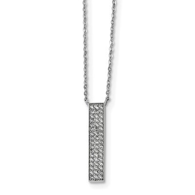 CZ Diamond Dangle Bar Necklace 18 Inch Sterling Silver Rhodium-plated QG4631-18, MPN: QG4631-18, 88…