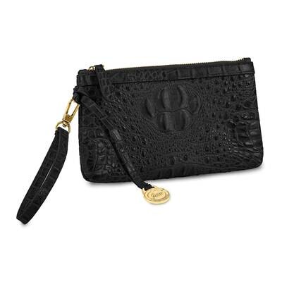 Leather Croc Texture Rfid Blocking Black Clutch Top Grain JLL108-BL, MPN: JLL108-BL,