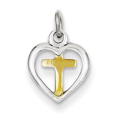 Vermeil Cross in Heart Charm Sterling Silver QC3653, MPN: QC3653, 886774108704