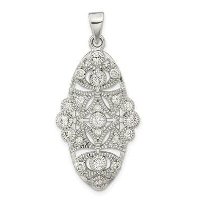 CZ Diamond Floral Pendant Sterling Silver Polished QP5544, MPN: QP5544,