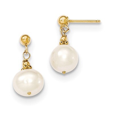 7-8mm Semi-round Fresh Water Cultured Pearl Drop Post Earrings 14k Gold XF564, MPN: XF564, 19110143…