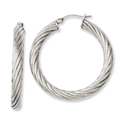 Textured Hollow Hoop Earrings - Stainless Steel SRE656 by Chisel, MPN: SRE656, 191101192739