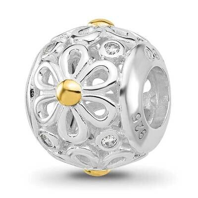 &amp; Gold Plated Floral Bead Sterling Silver Rhodium-plated QRS4446, MPN: QRS4446,