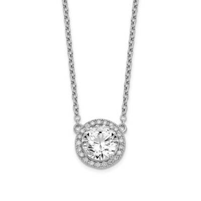 Round Cz Halo with 1 Inch Extension Necklace Sterling Silver Rhodium-plated QG5486-16, MPN: QG5486-…