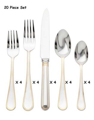 Ricci Ascot Gold Accent 20 Piece Flatware Set, MPN: 10239, 644907102391
