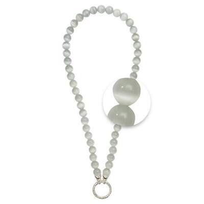 Nikki Lissoni Necklace with Round White Cats Eye Beads of 10mm Silver-Plated Oring Closure 48cm 19i…