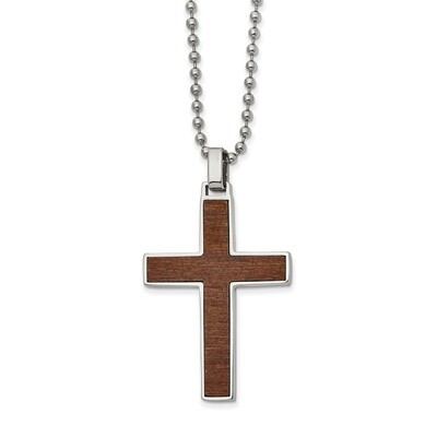 Carbon Fiber &amp; Wood Inlay Reversible Necklace Stainless Steel Polished SRN2614-22 by Chisel, MPN: S…