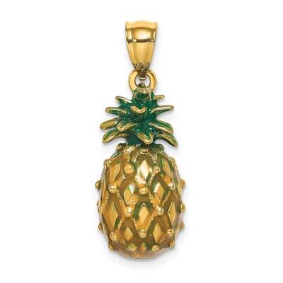 Polished 3-D Pineapple Charm 14k Gold Enamel K7062, MPN: K7062, 637218147724