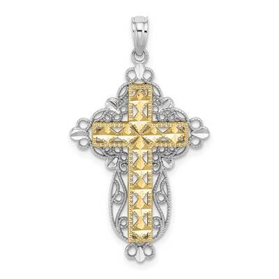 2-D Filigree Cross Charm 14k Gold Rhodium Diamond-cut K9361, MPN: K9361, 637218158430