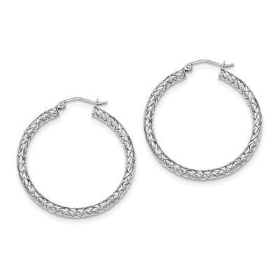 Hinged Hoop Earrings Sterling Silver Rhodium-plated Textured QE11503, MPN: QE11503, 191101228841