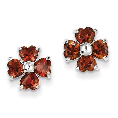 Garnet Flower Post Earrings Sterling Silver Rhodium QDX612, MPN: QDX612, 883957459875