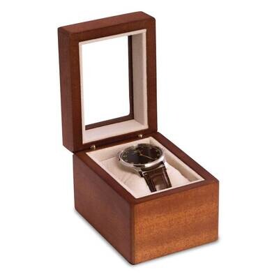 Matte Cherry Wood Finish Single Watch Case with Glass Window GM21258, MPN: GM21258, 797140566878