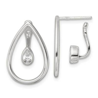 Teardrop with Drop and Dangle CZ Diamond Threader Post Earrin Sterling Silver Polished QE16212, MPN…
