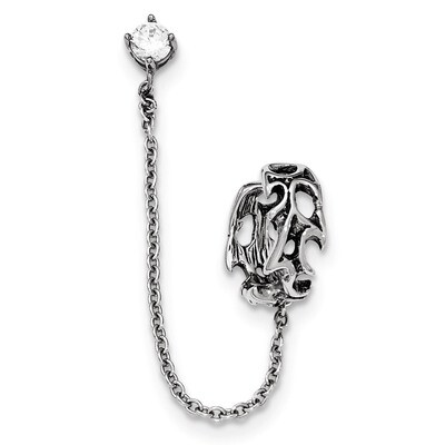 Antiqued and Polished with CZ Cuff Earring (Sold Single) Stainless Steel SRE929