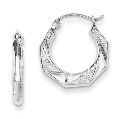 Hollow Textured Polished Hoop Earrings Sterling Silver Rhodium-plated QE8387, MPN: QE8387, 88395755…