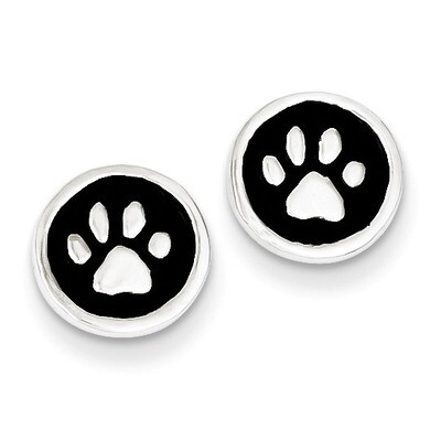 Enamel Paw Print Post Earrings Sterling Silver Polished QE8680, MPN: QE8680, 883957579535