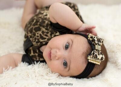 Leopard Bow Headband Leopard Baby Headband Baby Bow Headband Newborn Headband Photo Prop Leopard Bo…