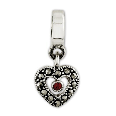 Marcasite Heart Dangle Bead - Sterling Silver QRS2714, MPN: QRS2714, 883957516622