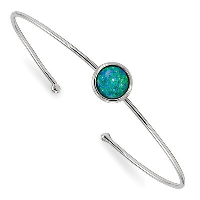 Synthetic Blue Opal Slip-on Cuff Bangle Sterling Silver Rhodium-plated QB1199, MPN: QB1199, 8867740…