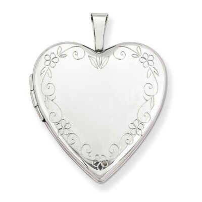Flower Vine Border Heart Locket 14k White Gold 20mm XL599, MPN: XL599, 883957143613