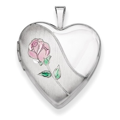 Satin, Enameled, Diamond-cut Floral Heart Locket Sterling Silver 20mm QLS414, MPN: QLS414, 88395714…