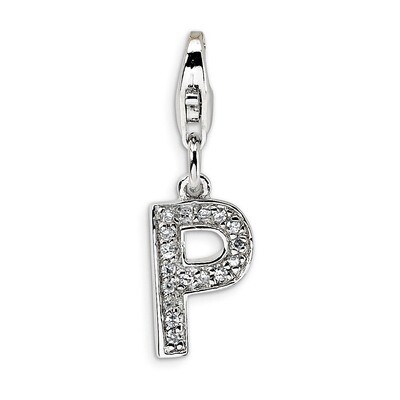 Letter P Charm Sterling Silver Synthetic Diamond QCC105P by Amore La Vita, MPN: QCC105P, 8839573302…