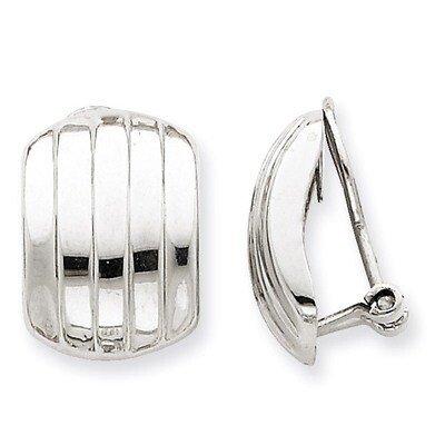 Polished Ribbed Non-pierced Omega Back Earrings 14k White Gold H736, MPN: H736, 658226127485