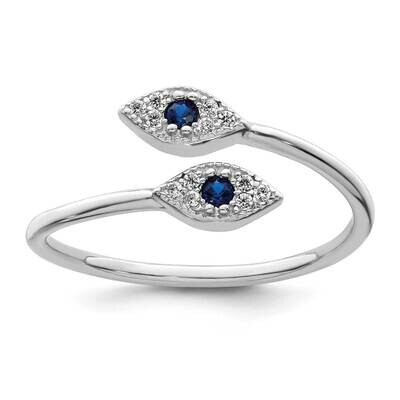 Blue &amp; White CZ Diamond Eye Adjustable Ring Sterling Silver Rhodium-Plated Polished QR7212, MPN: QR…