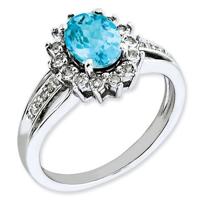 Blue Topaz Ring Sterling Silver Diamond QR3047BT, MPN: QR3047BT, 883957361741