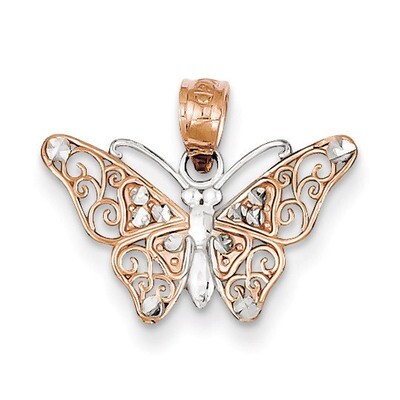 Rose Gold &amp; Rhodium Diamond-cut Butterfly Pendant 14K K4237, MPN: K4237, 886774194479