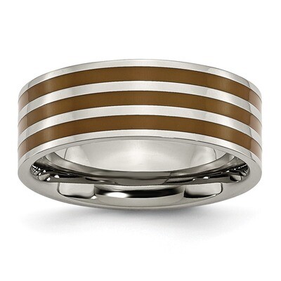 Brown Enamel Flat 8mm Polished Band Titanium TB200-10