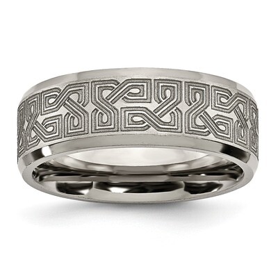8mm Laser Design Brushed &amp; Polished Band Titanium Beveled Edge TB115E by Chisel, MPN: TB115E, 88677…