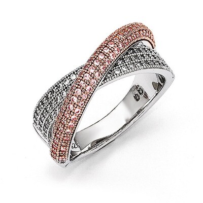 Polished Ring Sterling Silver Rose Gold-plated Cubic Zirconia QMP1077, MPN: QMP1077, 886774577913