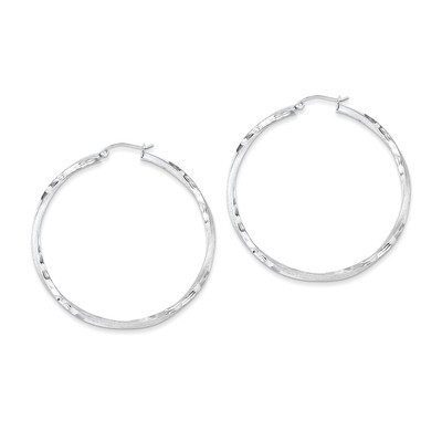 Satin &amp; Diamond Cut Twist Hoop Earrings Sterling Silver Rhodium-plated QE4603, MPN: QE4603, 8839579…