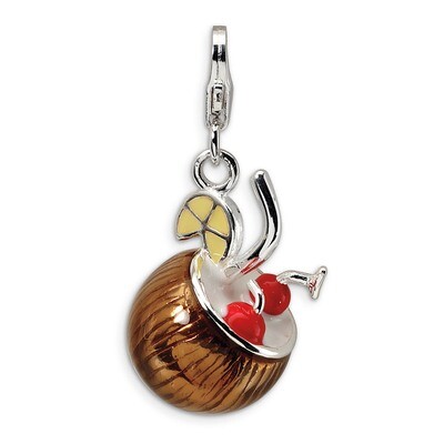 3-D Enameled Pina Colada Charm Sterling Silver QCC342 by Amore La Vita, MPN: QCC342, 883957332994