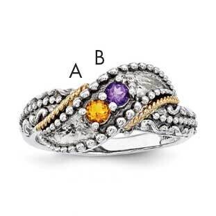 Diamond Mother&#39;s Ring Sterling Silver &amp; 14k Two-stone Gold QMR40/2SY-10, MPN: QMR40/2SY-10,