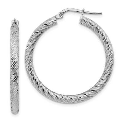 3x25mm White Gold Diamond-Cut Round Hoop Earrings 14k Gold TF1342W, MPN: TF1342W, 191101986116
