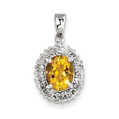 Citrine &amp; Diamond Pendant Sterling Silver Rhodium QDX738, MPN: QDX738, 883957355887
