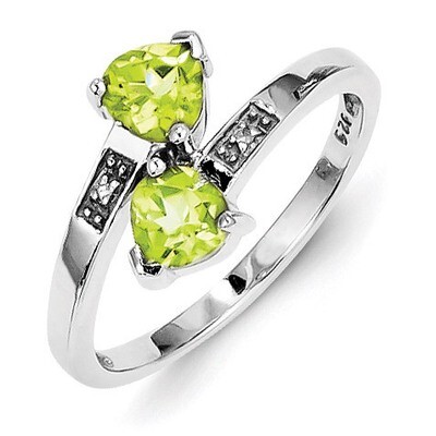 Peridot &amp; Diamond Heart Ring Sterling Silver Rhodium QDX811, MPN: QDX811, 883957479989