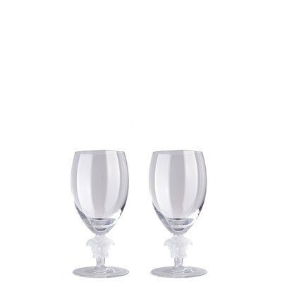 Versace Medusa Lumiere 2 Short Stem Clear White Wine Set of Two 6 1/2 Inch, MPN: 69129-110835-48806…