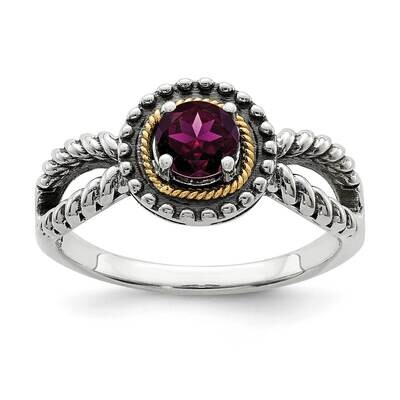 Rhodolite Garnet Ring Sterling Silver with 14k Gold Accent QTC1682, MPN: QTC1682, 883957341781