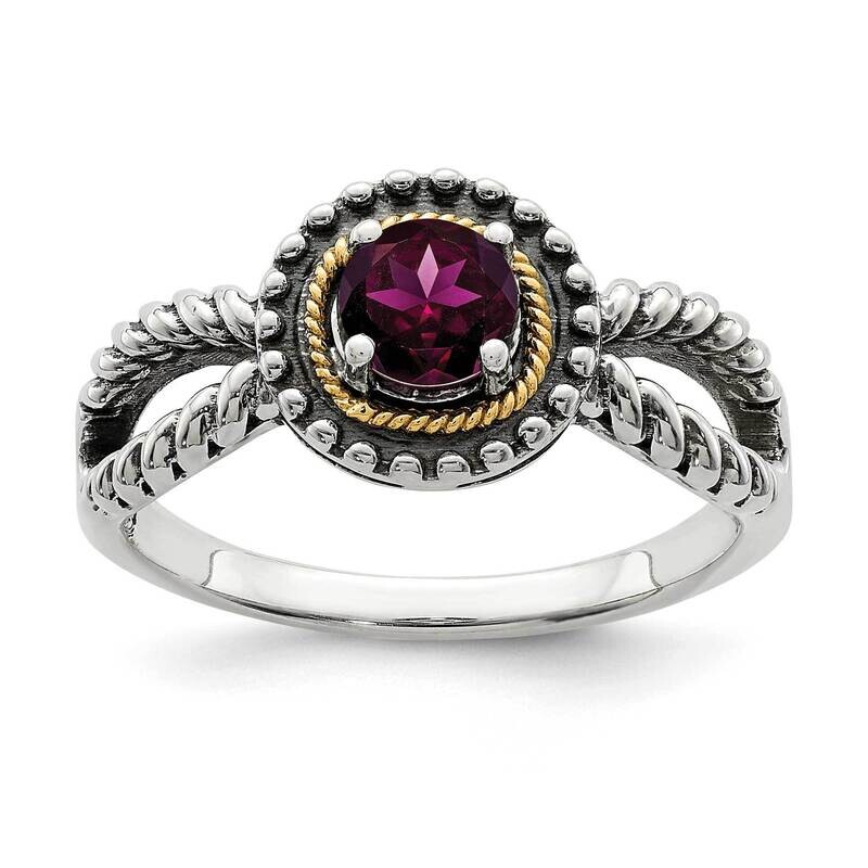 Rhodolite Garnet Ring Sterling Silver with 14k Gold Accent QTC1682
