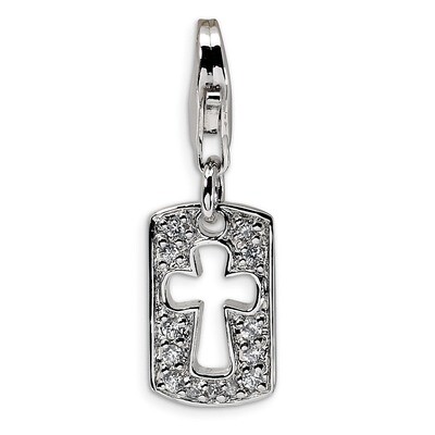 Cut-out Cross/Faith Clip-on Charm Sterling Silver Synthetic Diamond QCC523 by Amore La Vita, MPN: Q…