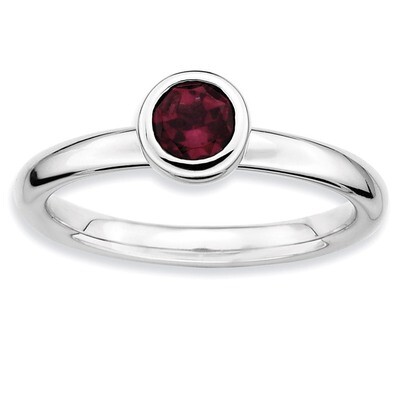 Low 5mm Round Rhodolite Garnet Ring - Sterling Silver QSK513, MPN: QSK513, 886774008288