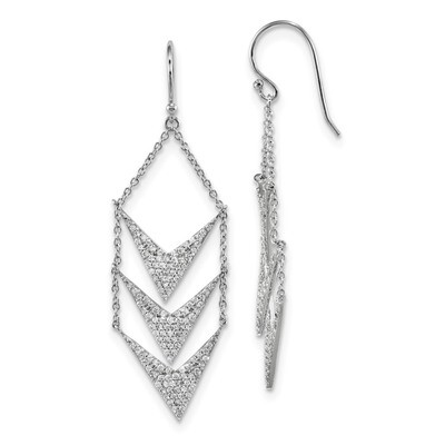 CZ Diamond Fancy Dangle Shepherd Hook Earrings Sterling Silver Rhodium-plated QE13076, MPN: QE13076…