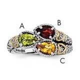 Three-Stone and Diamond Mother&#39;s Ring Sterling Silver &amp; 14k Gold QMR20/3SY-5, MPN: QMR20_3--6,