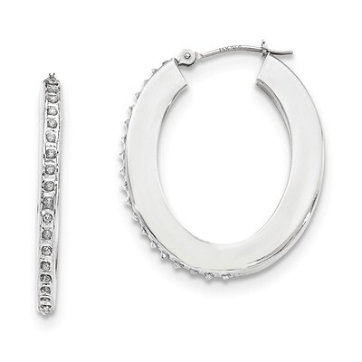 Diamond Fascination Flat Oval Hoop Earrings 14K White Gold  DF286