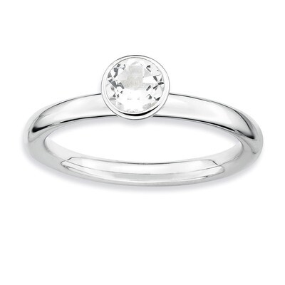High 5Mm Round White Topaz Ring Sterling Silver QSK473-5, MPN: QSK473, 886774217444